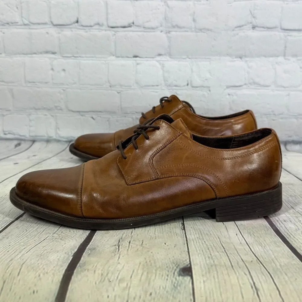 Cole Haan Dustin Cap OX II Oxford Men 11.5M Brown Leather Cap Toe Dress Shoes